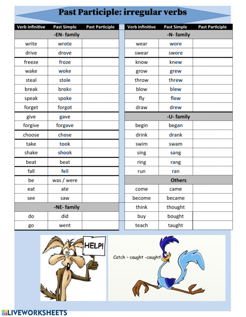 Irregular Verbs Past Participle Worksheet