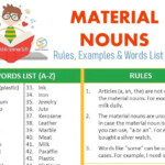 Material Nouns In English Examples Words List A z Worksheet