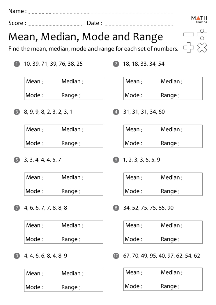 Mean Median Mode Range Worksheets Math Monks
