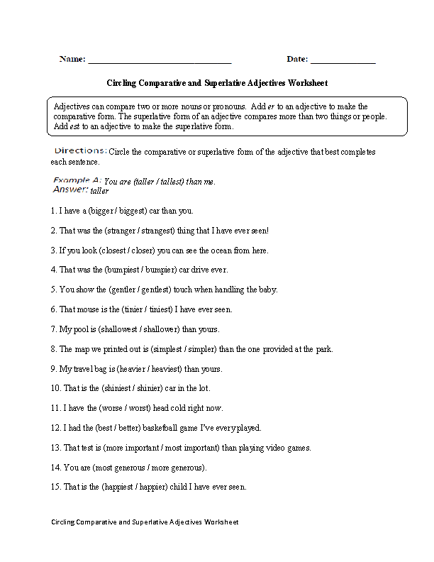 More Comparatives And Superlative Adjectives Worksheets 99Worksheets