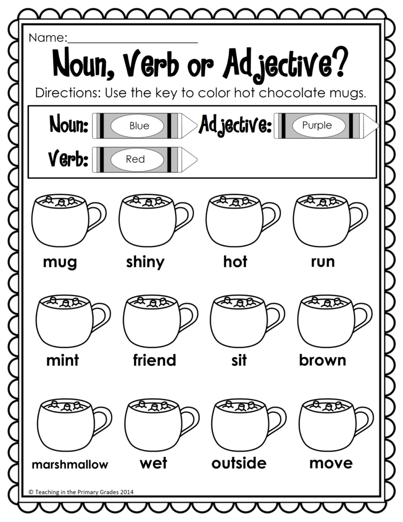 No Prep Common Core January Math And Literacy Printables Nouns Verbs 