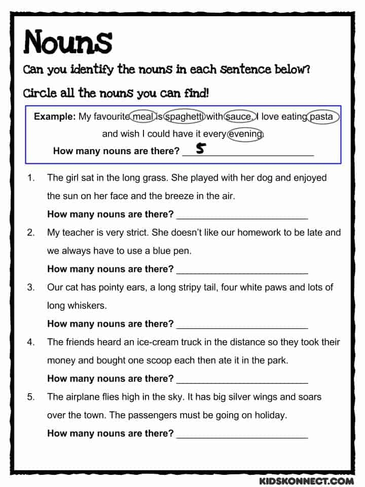 Noun Study Worksheet Common Core 