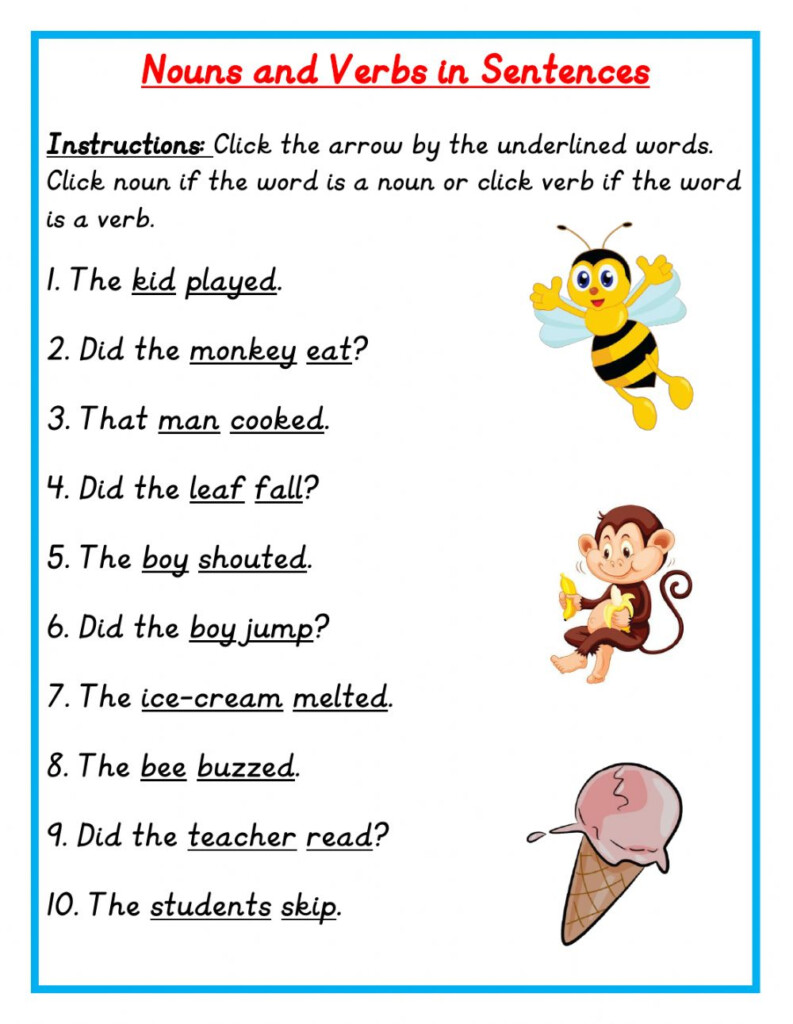 Nouns And Verbs In Sentences Worksheet