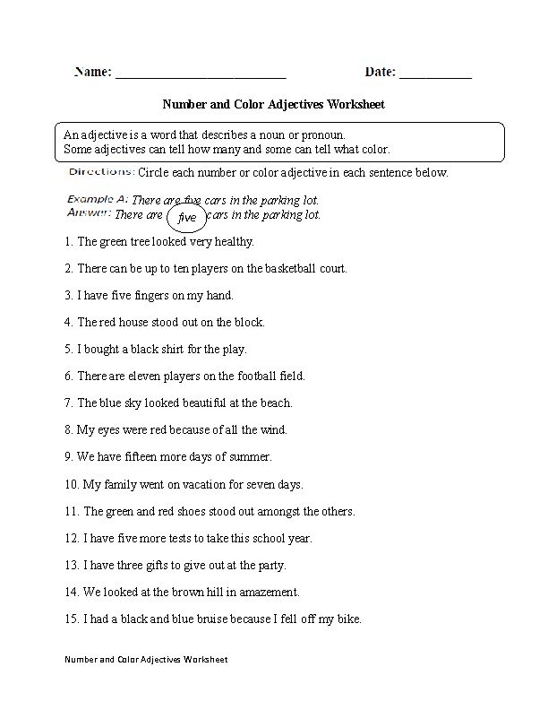 Number And Color Adjectives Worksheet Adjective Worksheet Adjectives 