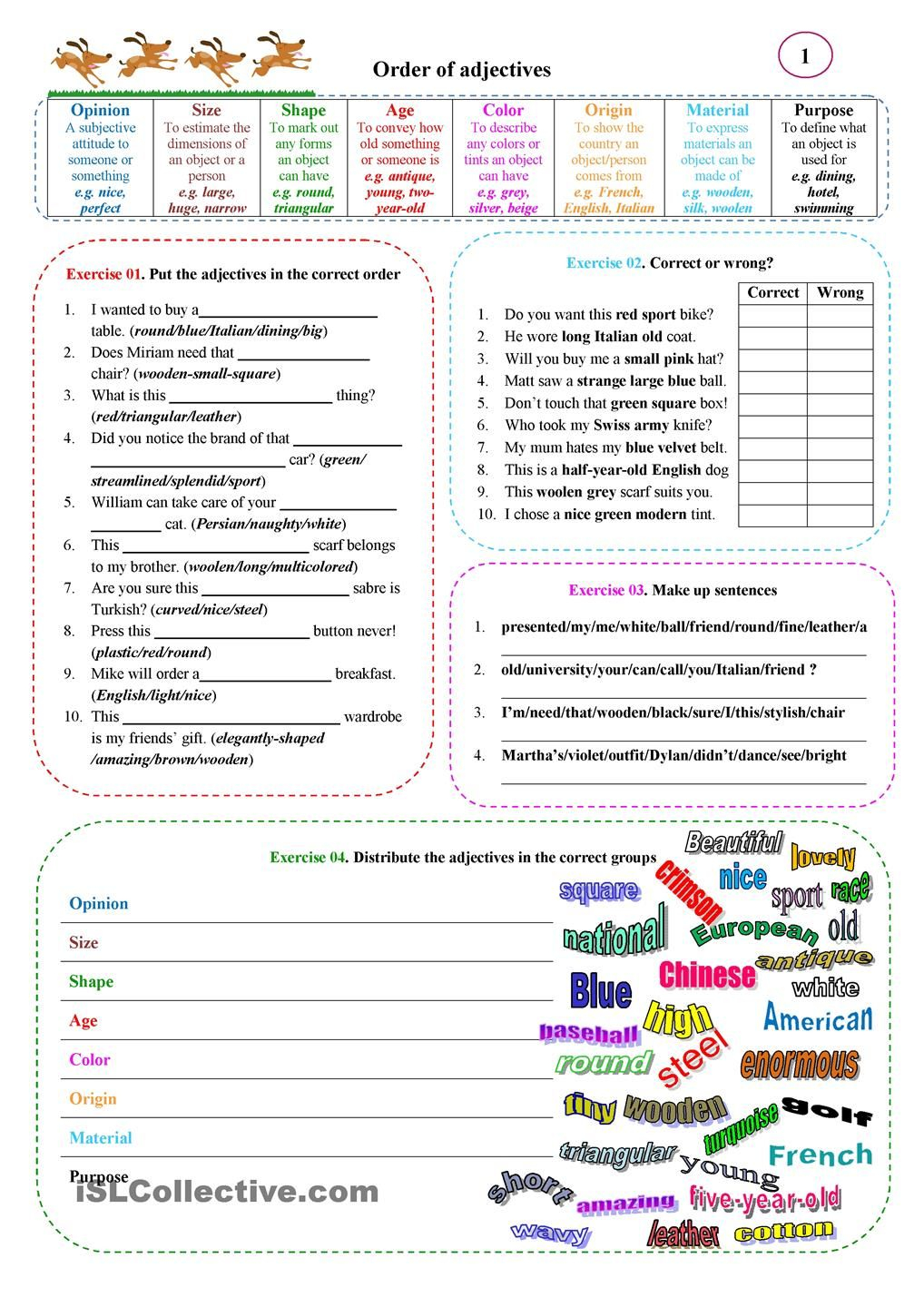Order Of Adjectives 01 Order Of Adjectives Adjective Worksheet