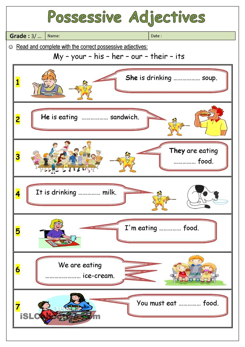 Possessive Adjectives Adjective Worksheet Possessive Adjectives