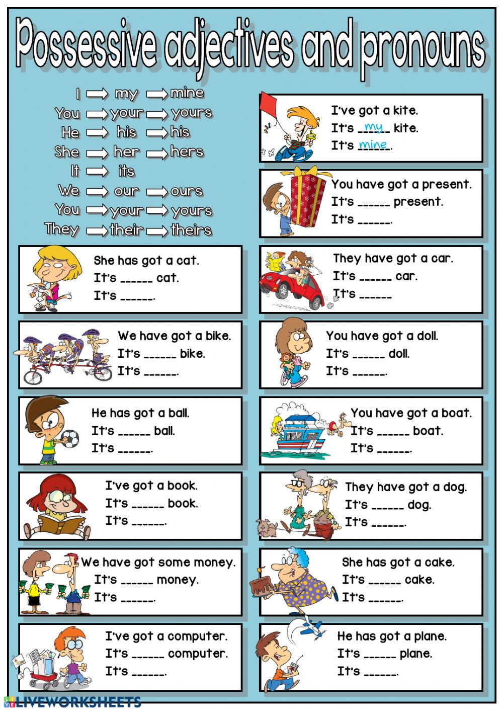 Possessive Adjectives And Pronouns Worksheet