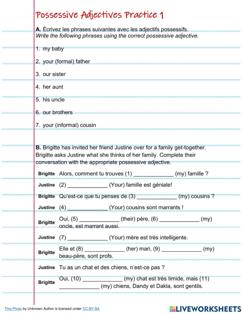 Possessive Adjectives French Exercises With Answers Entrepontos