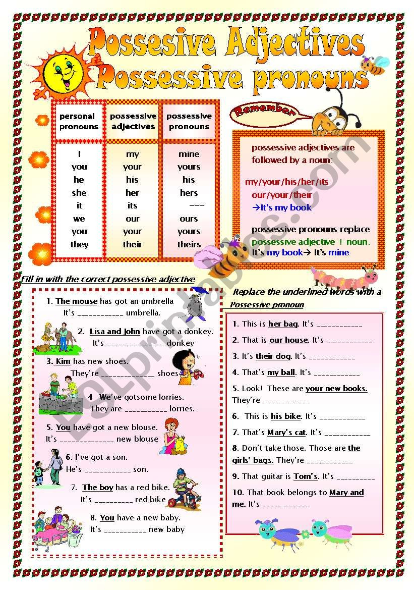 Possessive Pronouns Exercises Esl