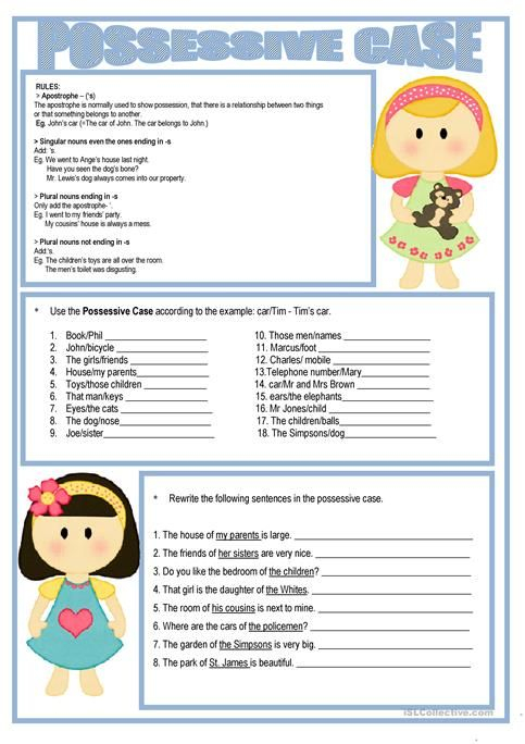 Possessive Case Exercises Worksheets Li es De Gram tica Material 