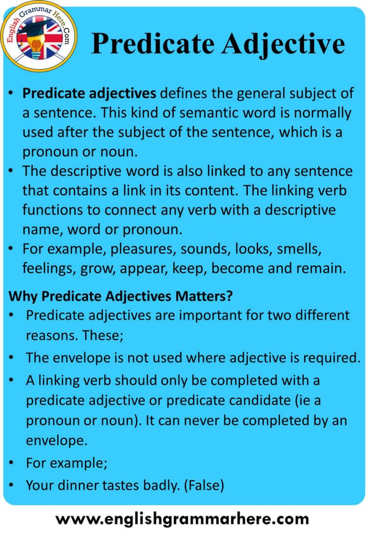 Predicate Adjective Examples In English Table Of Contents Predicate