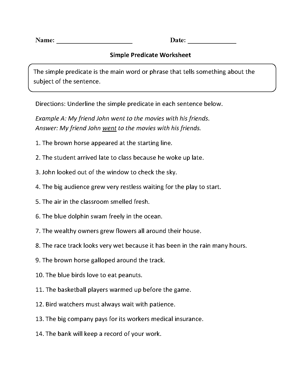 Predicate Adjective Worksheet Worksheet