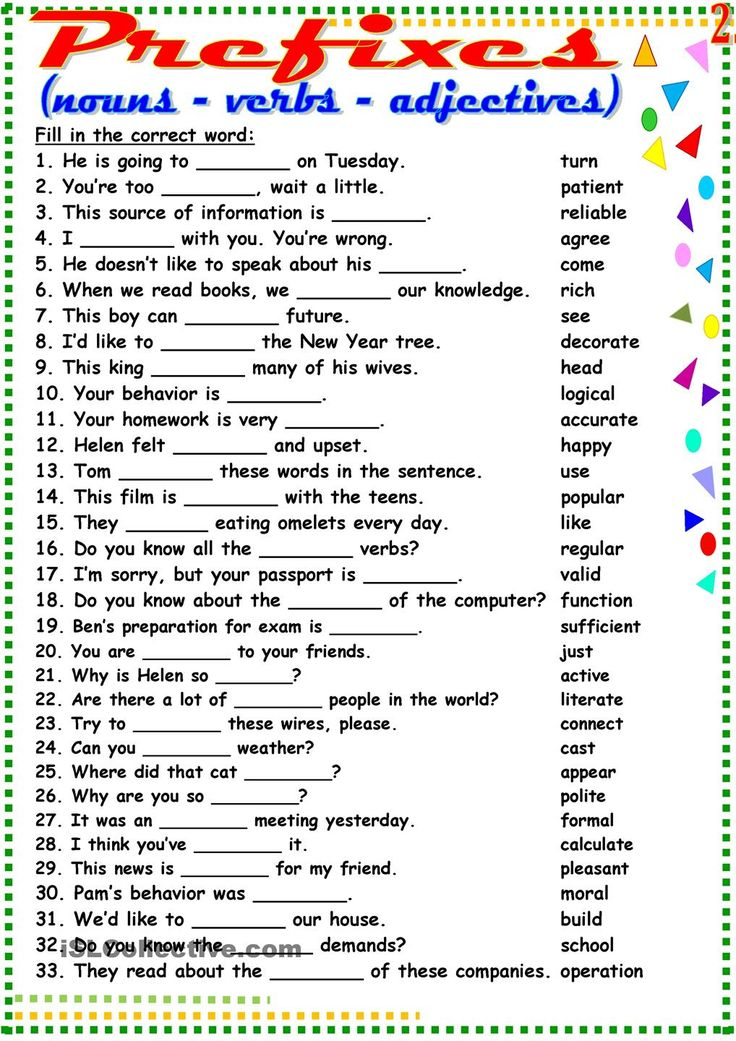 Prefixes 2 Nouns And Verbs Worksheets Word Formation Learn English
