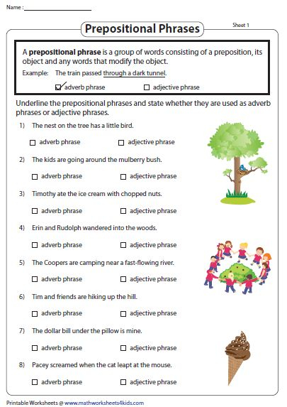 Prepositions And Prepositional Phrases Worksheets Prepositional