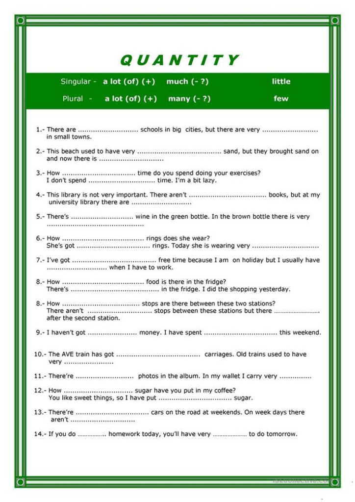Quantity Adjectives In 2020 Adjectives Adjective Worksheet English 
