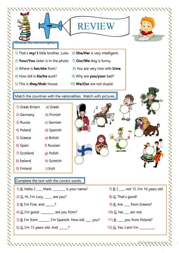 Review Verb To Be Nationalities WH Questions Possessive Adj