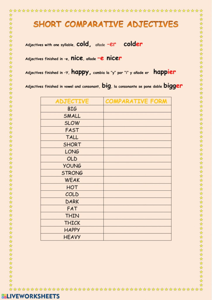Short Comparative Adjetives Worksheet