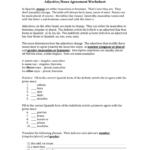 Spanish II Review Adjective Noun Agreement Worksheet