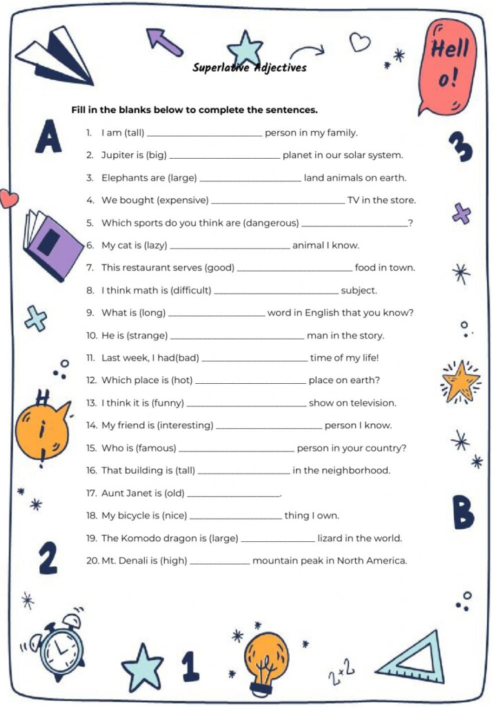 Superlative Adjectives Interactive Exercise For A2