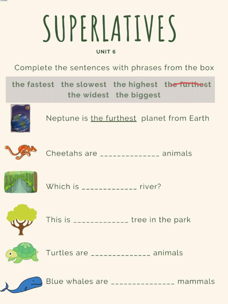 Superlatives Interactive Worksheet For Grade 6