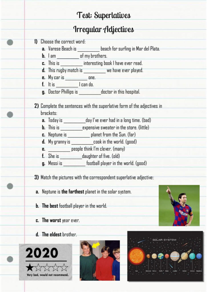 TEST Superlative Adjectives Irregular Interactive Worksheet