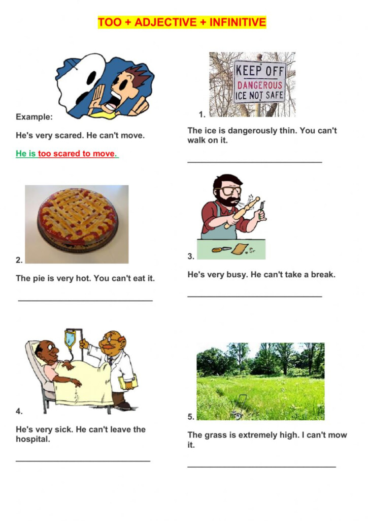 Too Adjective Infinitive Worksheet