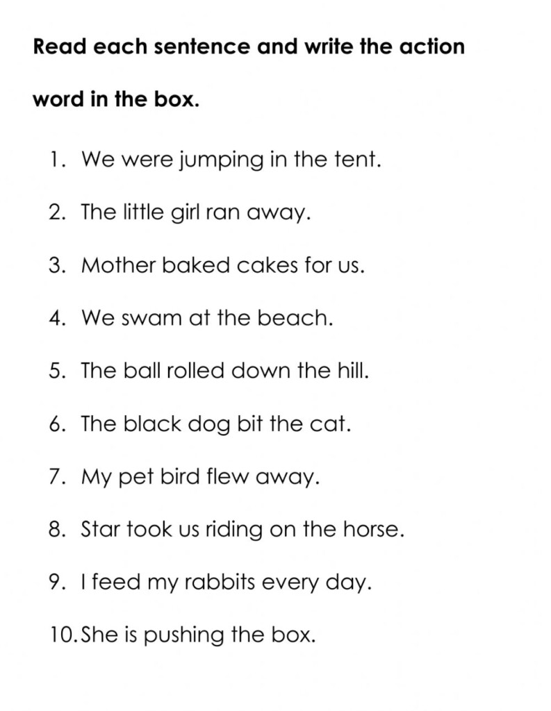 Verb Sentences Worksheet Worksheet