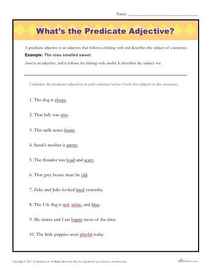 What s The Predicate Adjective Free Worksheets Samples