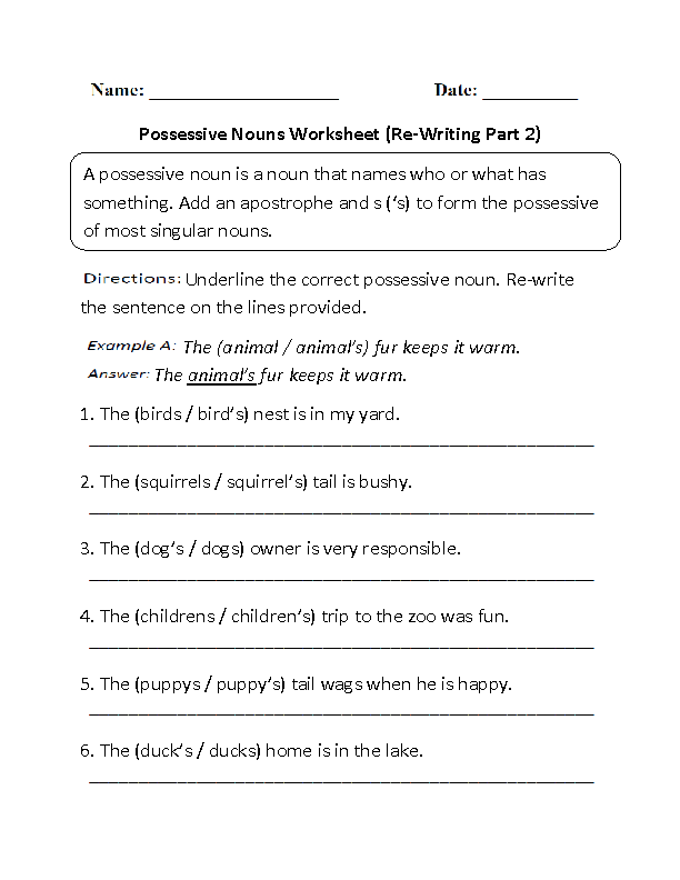 Worksheet 1 Possessive Adjectives Answers