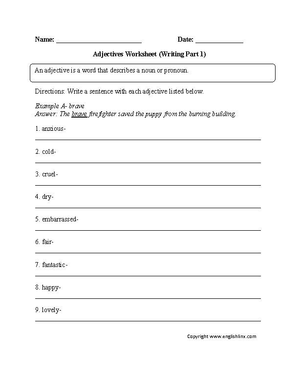 Writing Adjectives Worksheet Adjective Worksheet Adjectives 