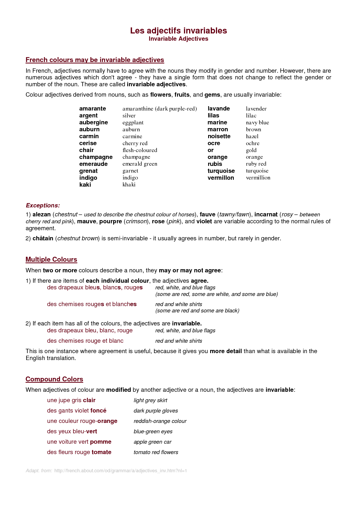 17 French Adjectives Worksheet Worksheeto