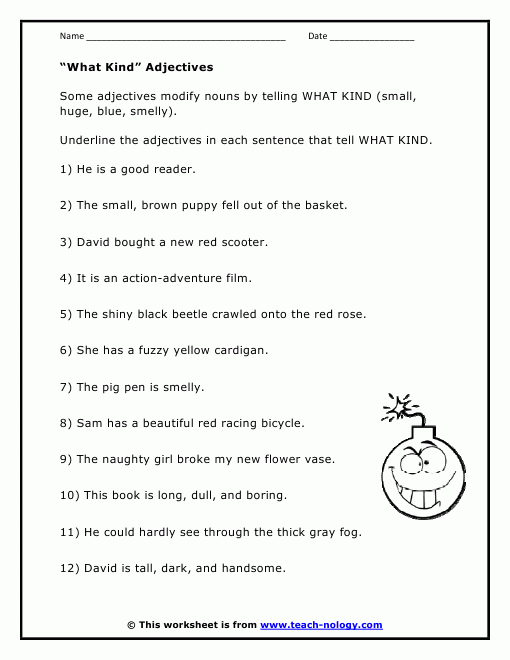 4th Grade Kinds Of Adjectives Worksheets With Answers Kidsworksheetfun