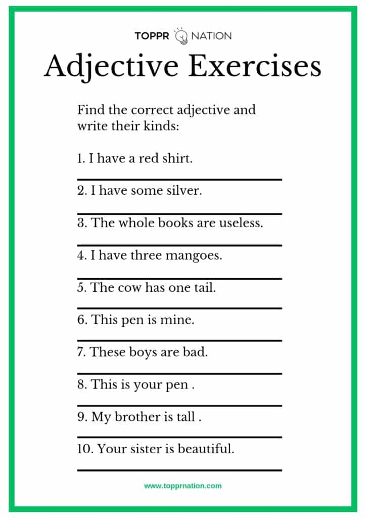 Adjective Exercises With Answers English Grammar