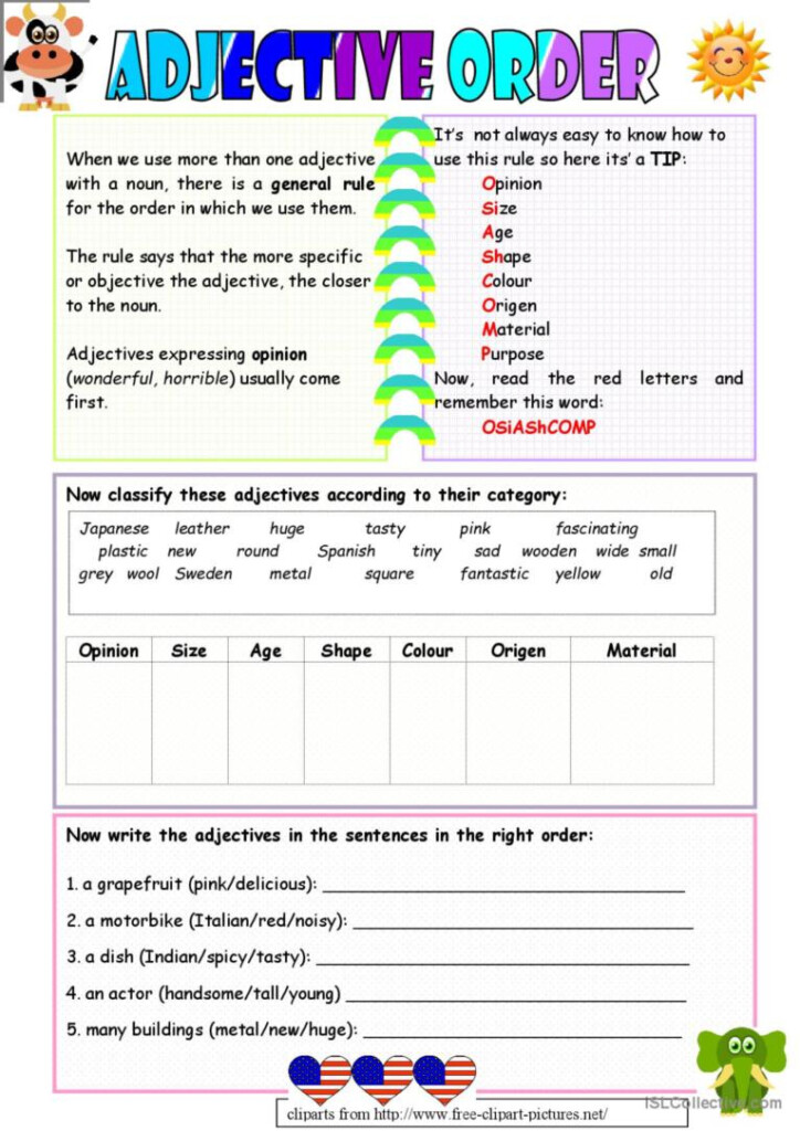 Adjective Order English ESL Worksheets Pdf Doc