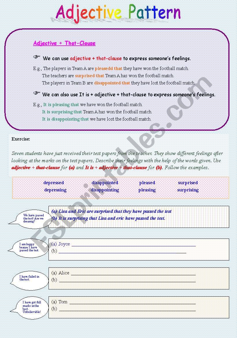 Adjective Pattern ESL Worksheet By Milaw