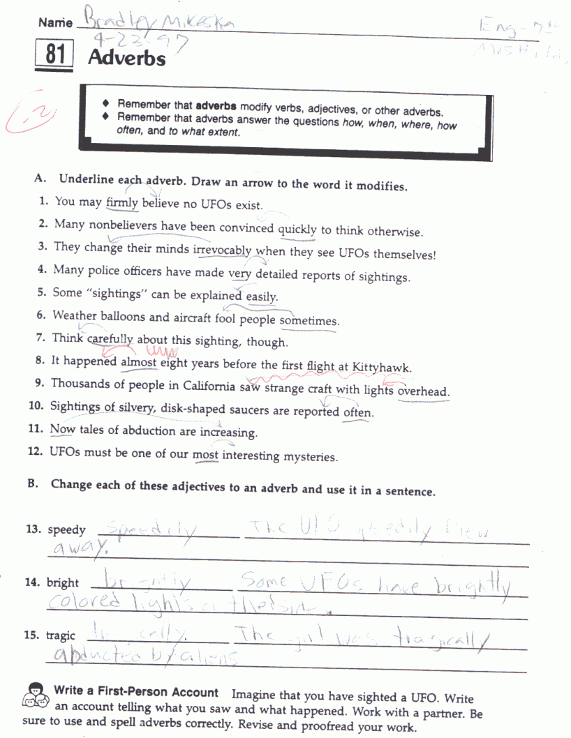 adjective phrase examples with answers for class 7 worksheets