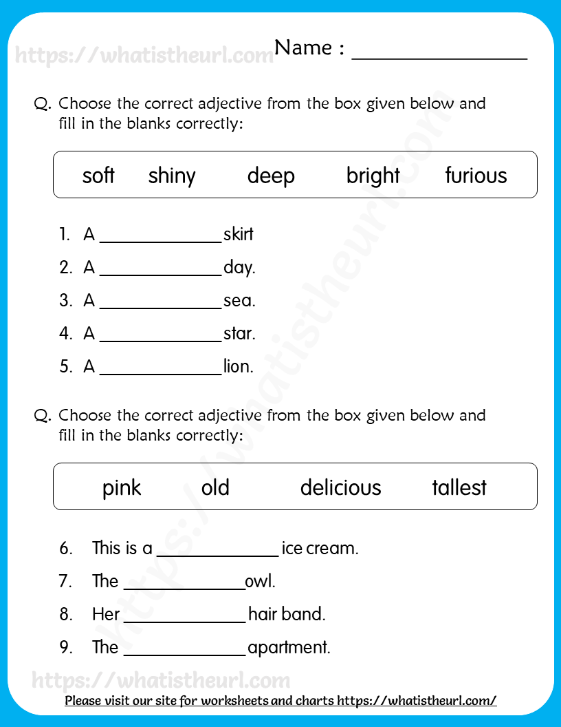 Adjective Worksheets 5th Grade