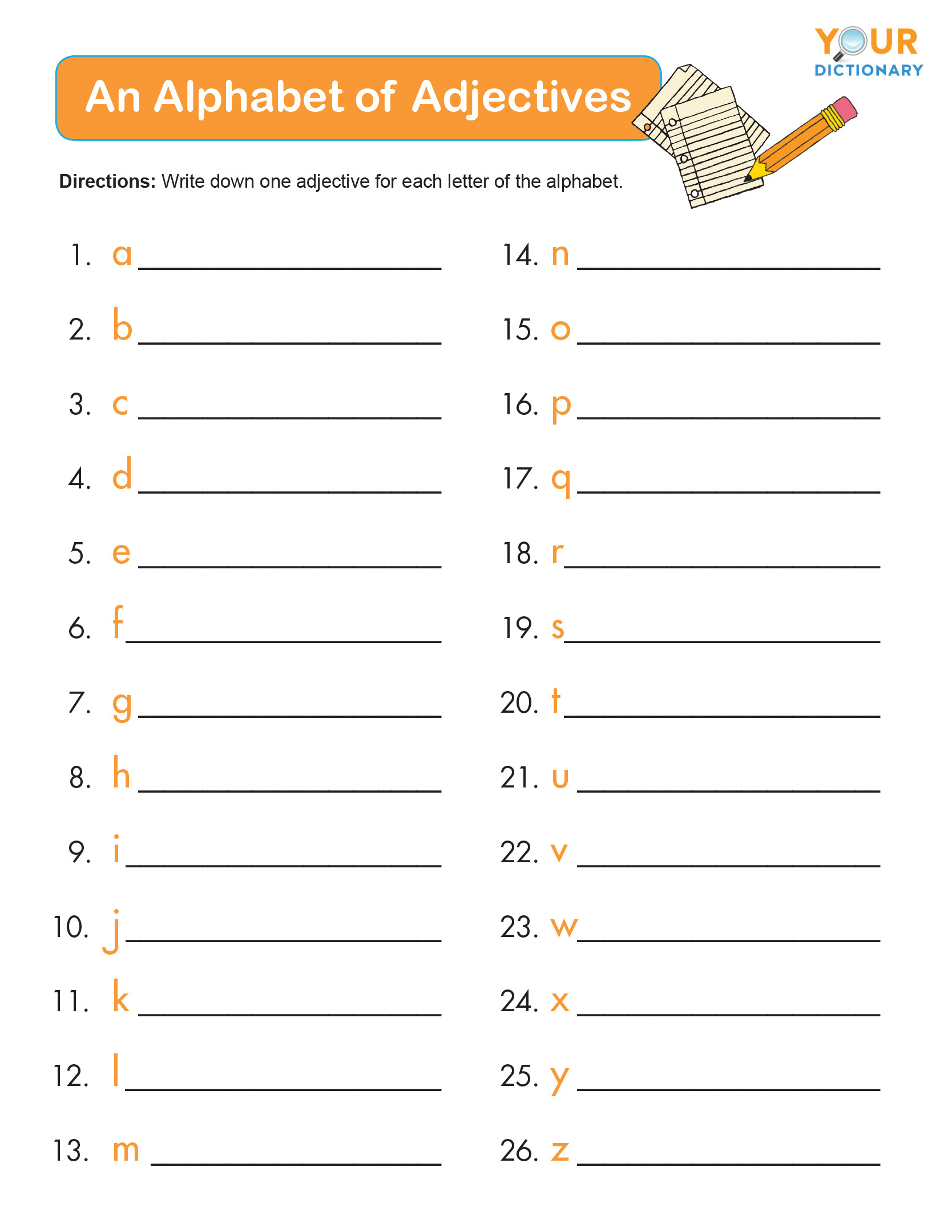 Adjective Worksheets For Elementary And Middle School