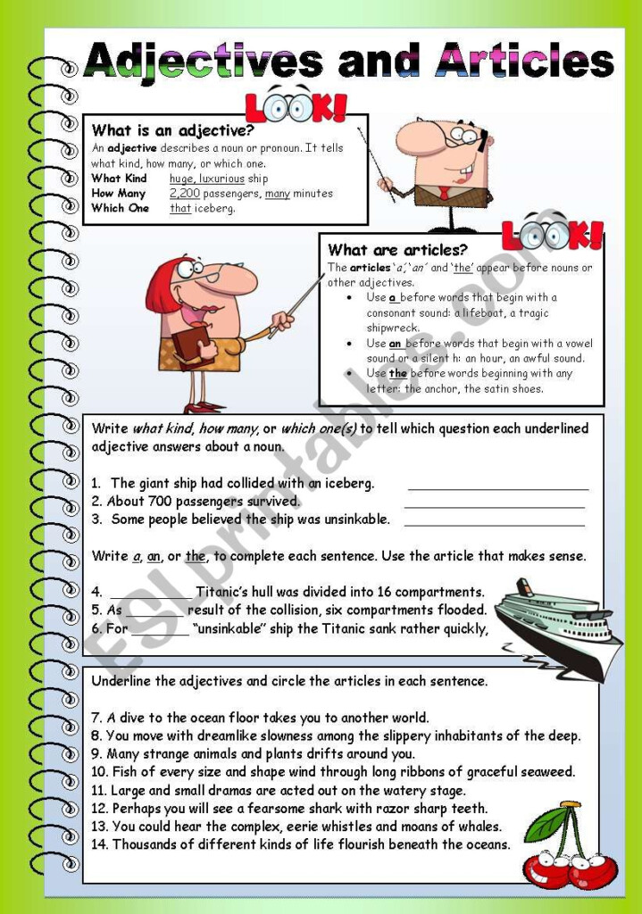 Adjectives And Articles ESL Worksheet By Tech teacher