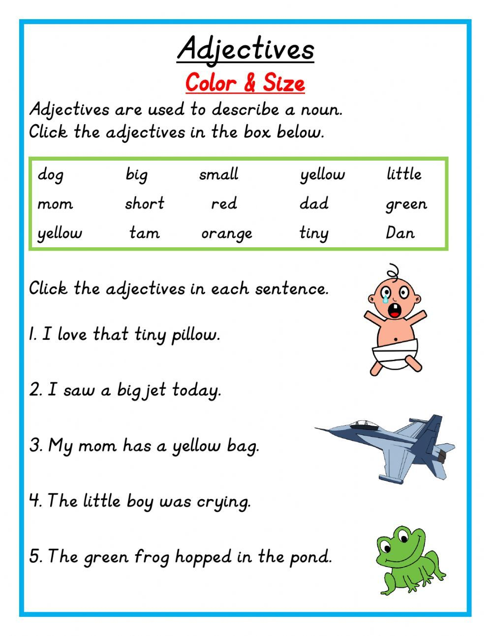Adjectives Color And Size Worksheet English Grammar For Kids English