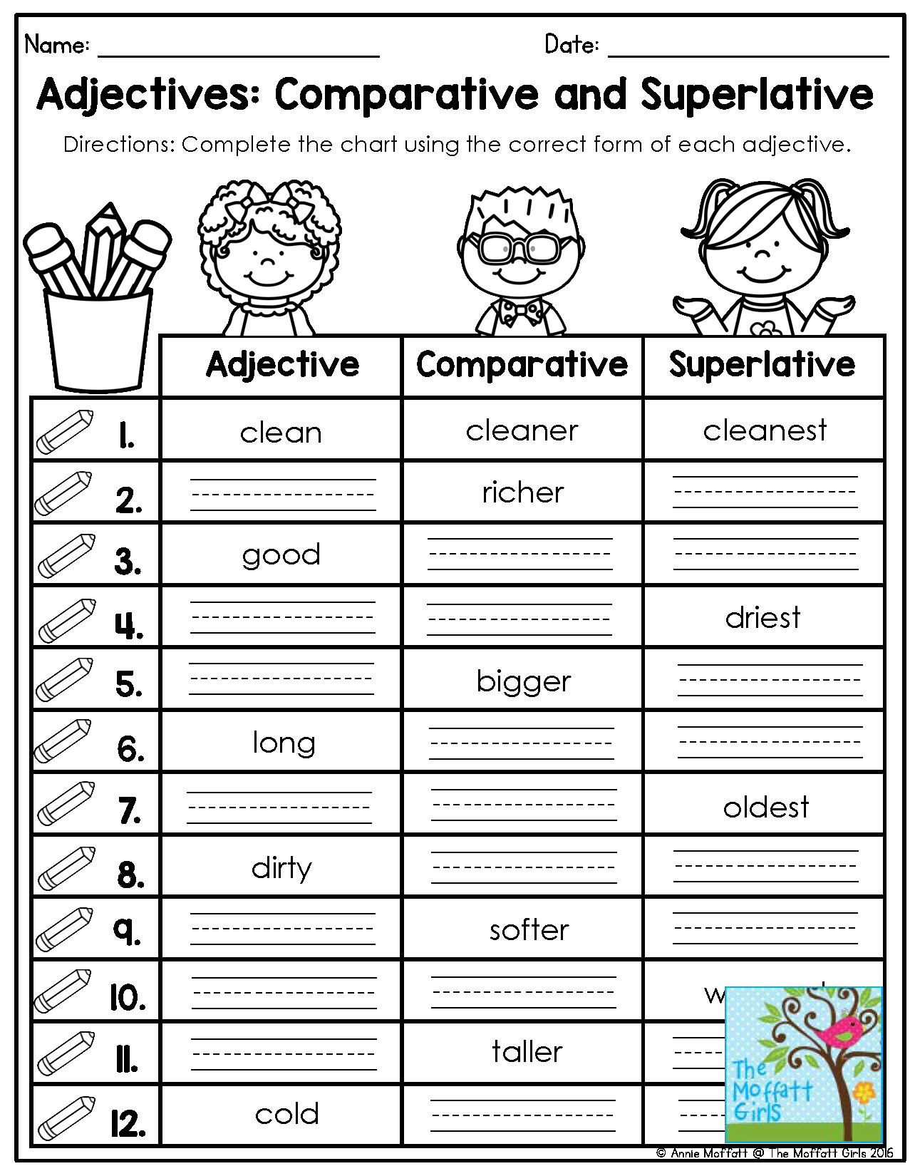 Adjectives Comparative And Superlative Complete The Chart Using The