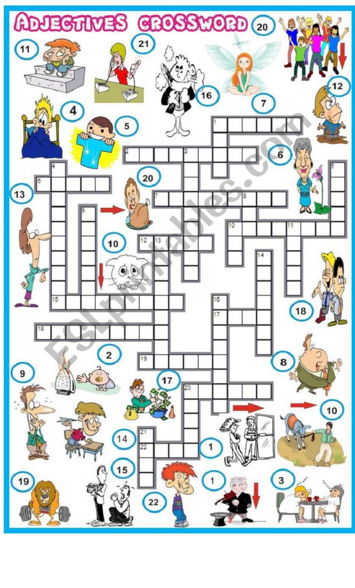 Adjectives Crossword Worksheets 99Worksheets