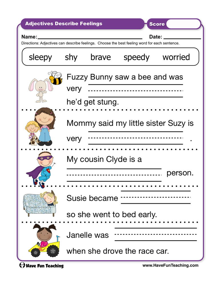 Adjectives Describe Feelings Worksheet By Teach Simple