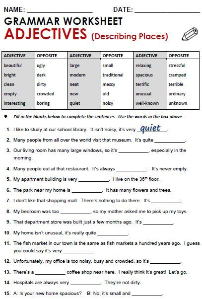 Adjectives Describing Places English Adjectives English Grammar 