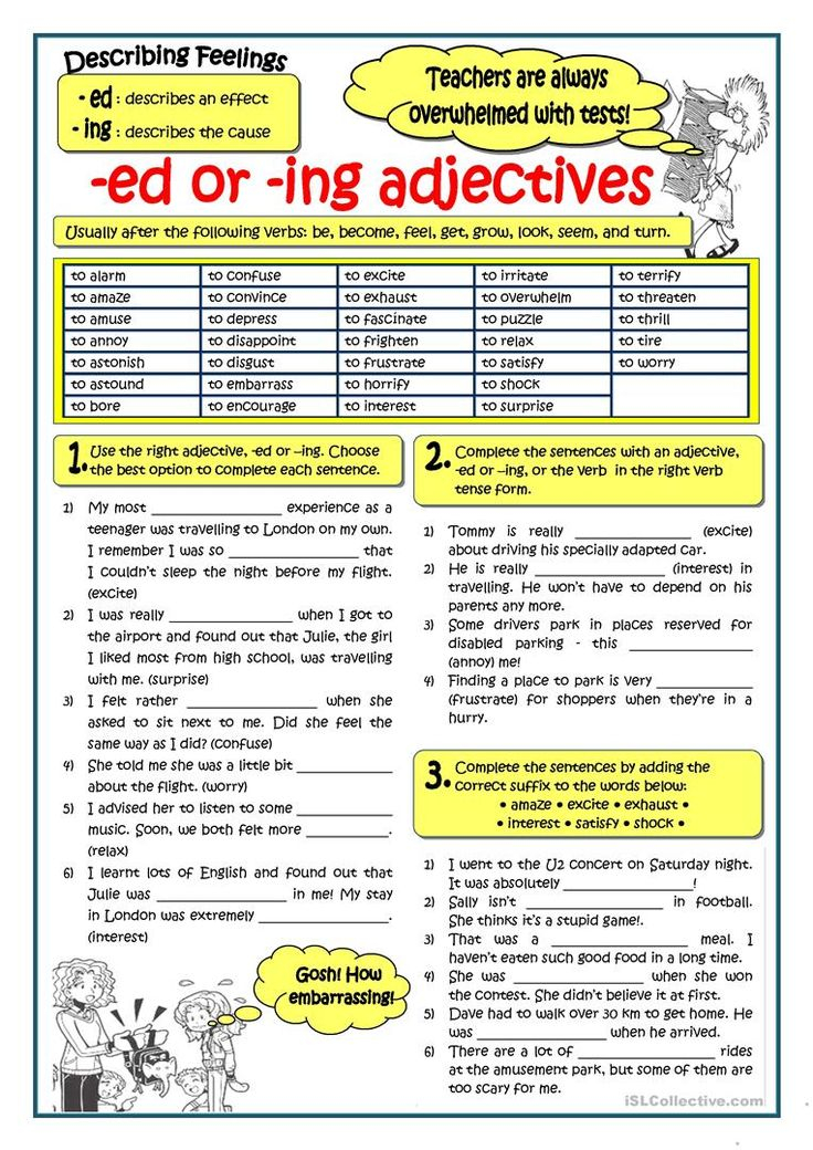 ADJECTIVES ENDING IN ED OR ING Worksheet Free ESL Printable