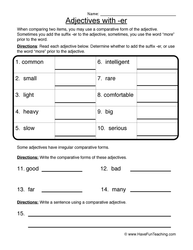 Adjectives er Worksheet 1
