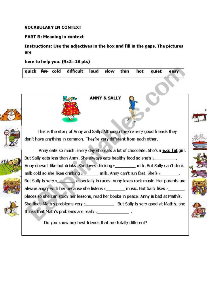 Adjectives In Context ESL Worksheet By Saloboop