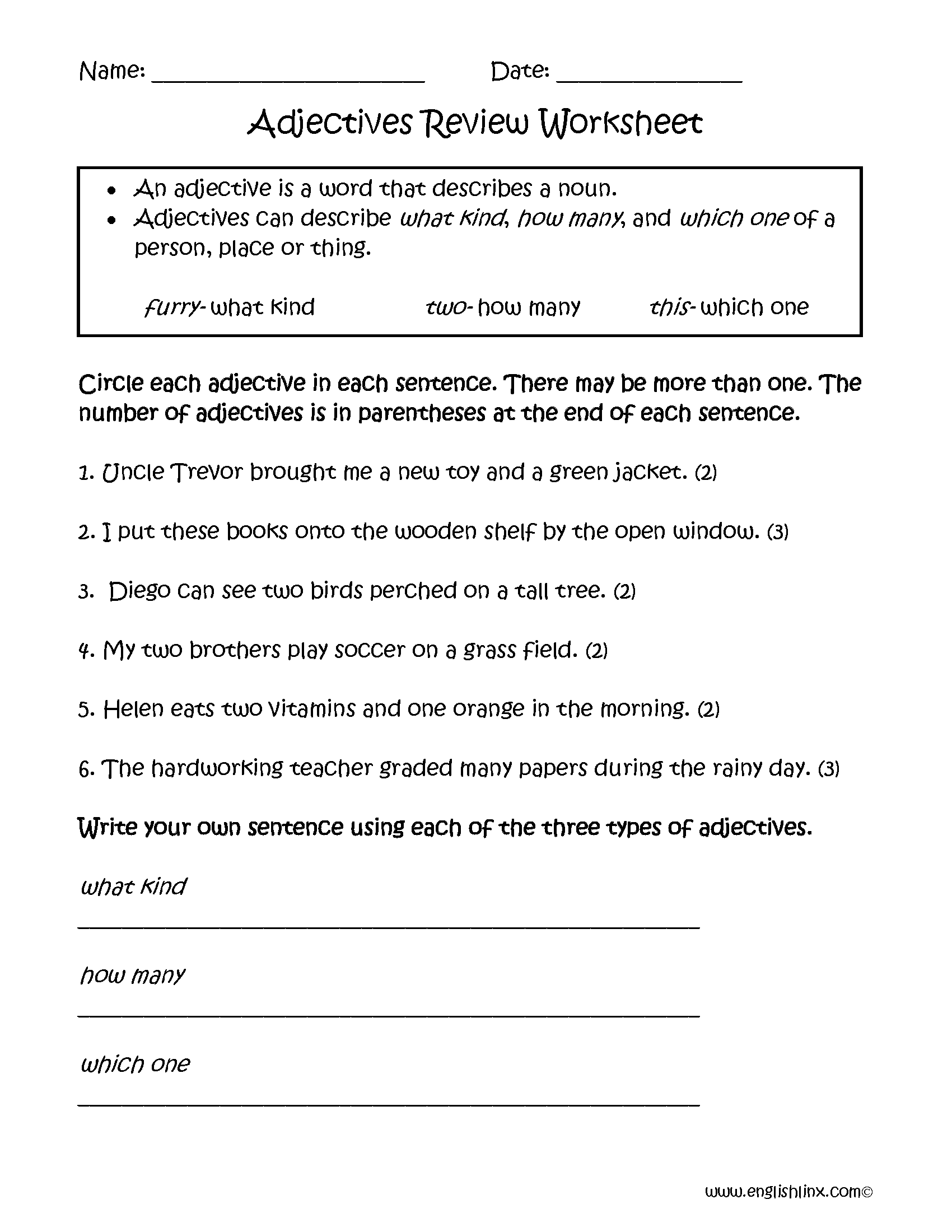 Adjectives Review Worksheets Adjective Words Adjective Worksheet