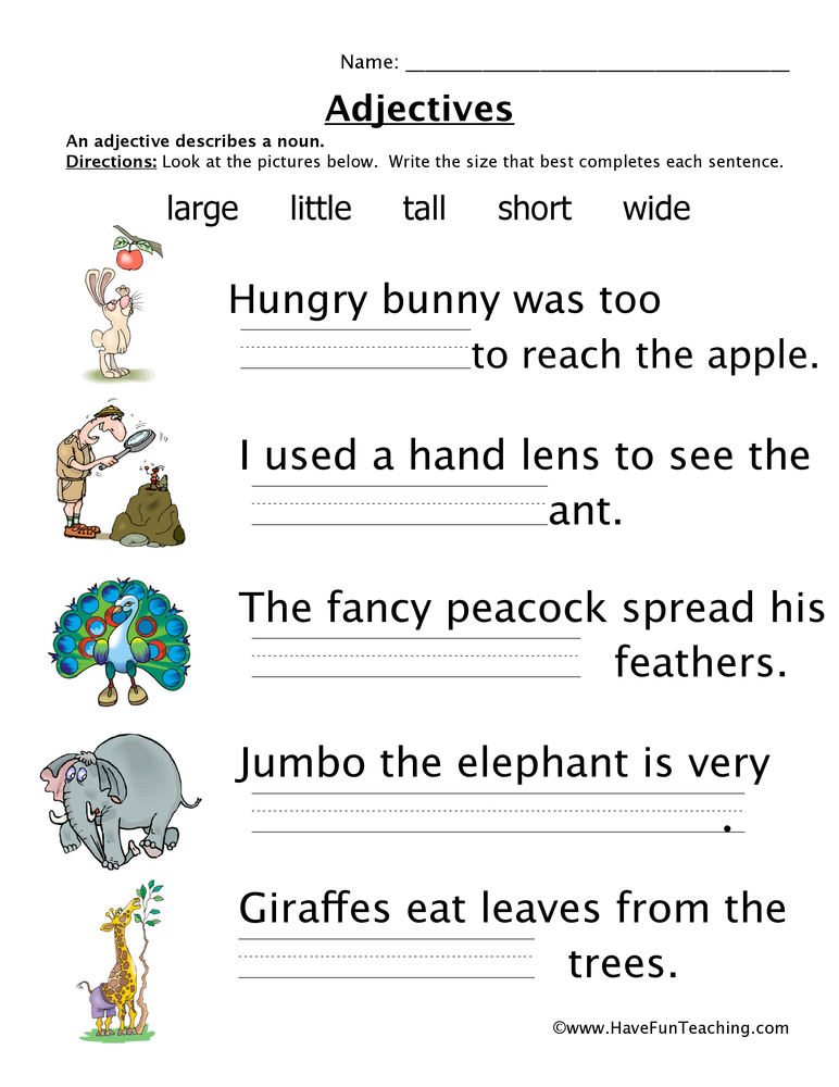 Adjectives Size Worksheet Have Fun Teaching