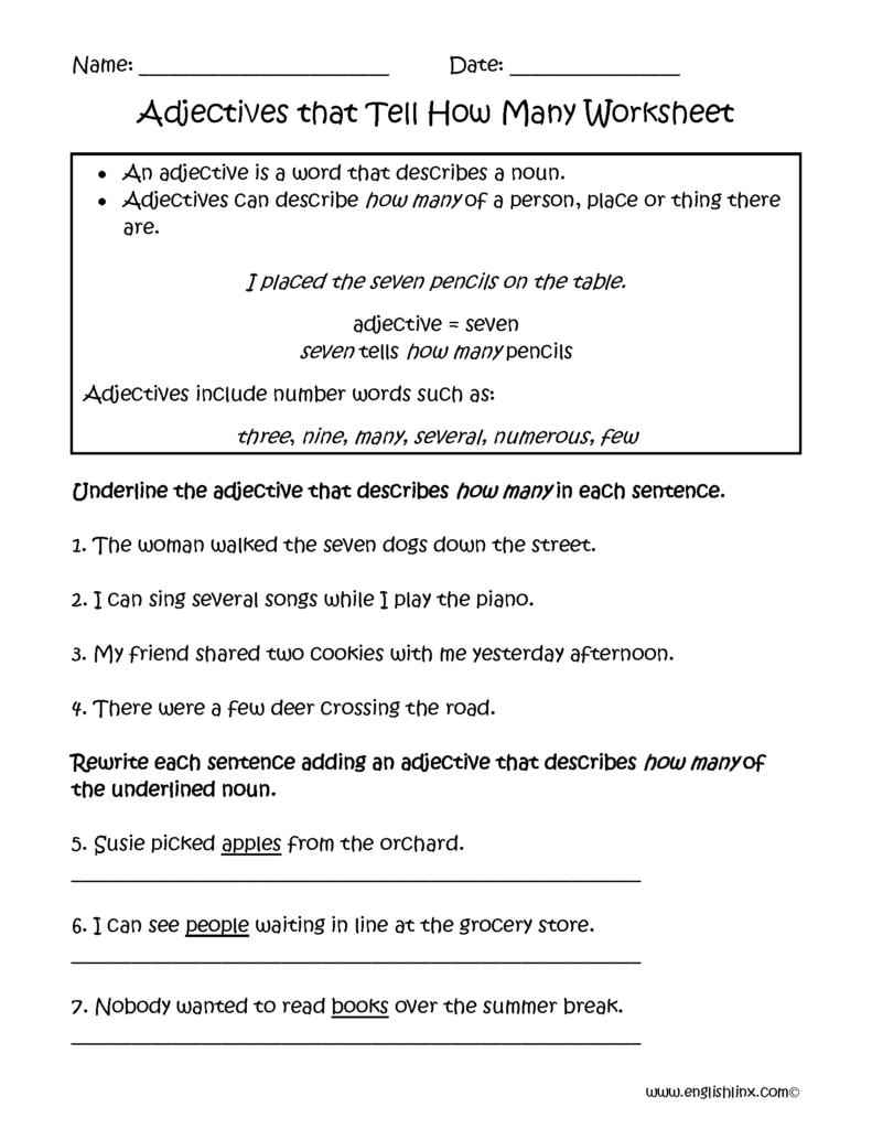 Adjectives Tell How Many Worksheets Proper Nouns Worksheet Adjective 